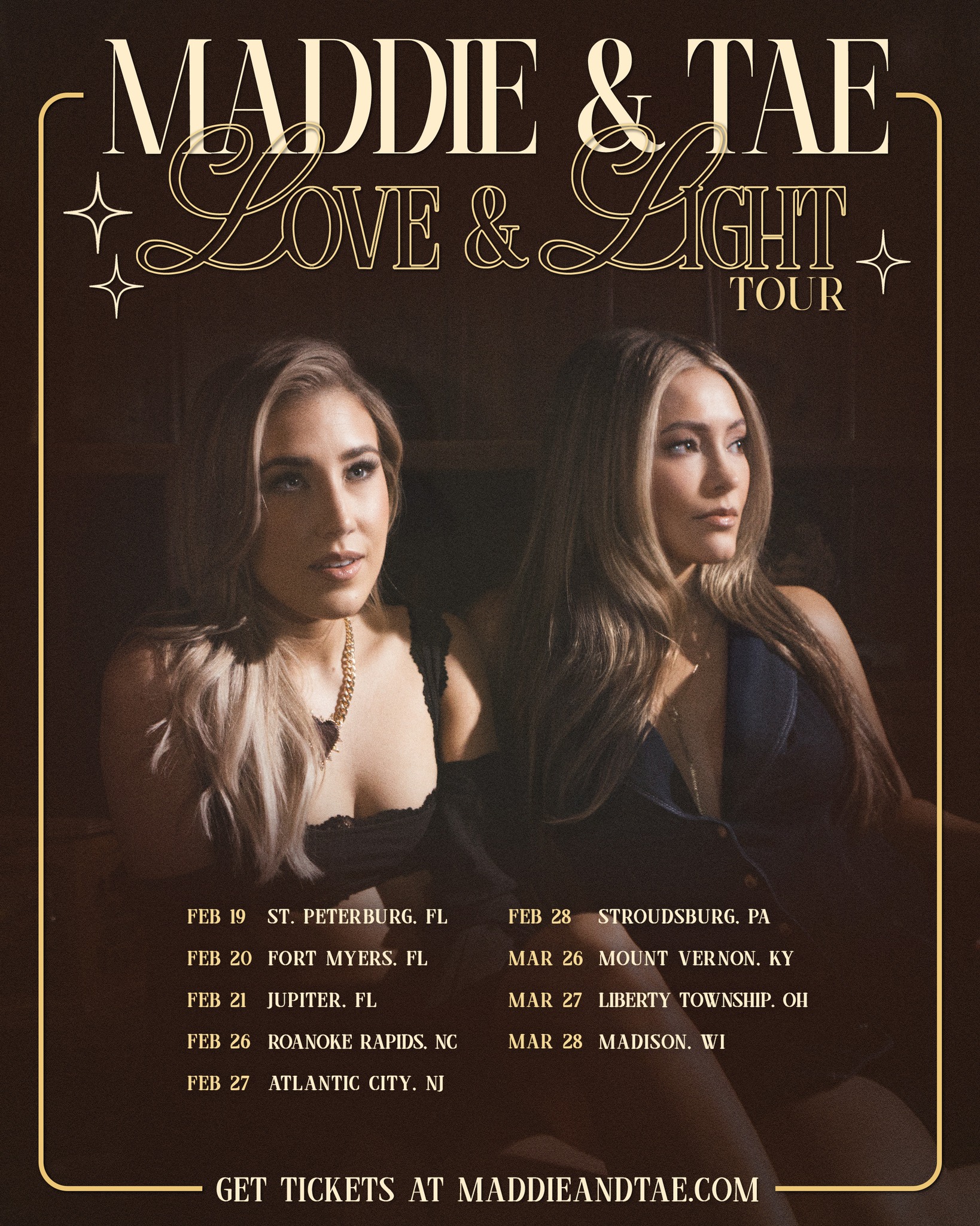 Maddie and Tae Love and Light Tour Poster 2026